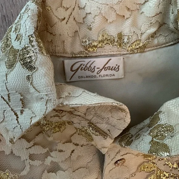 Gibbs-Louis 60s Vintage Gold Floral Lace Two-Piece Holiday Set - Picture 3 of 14